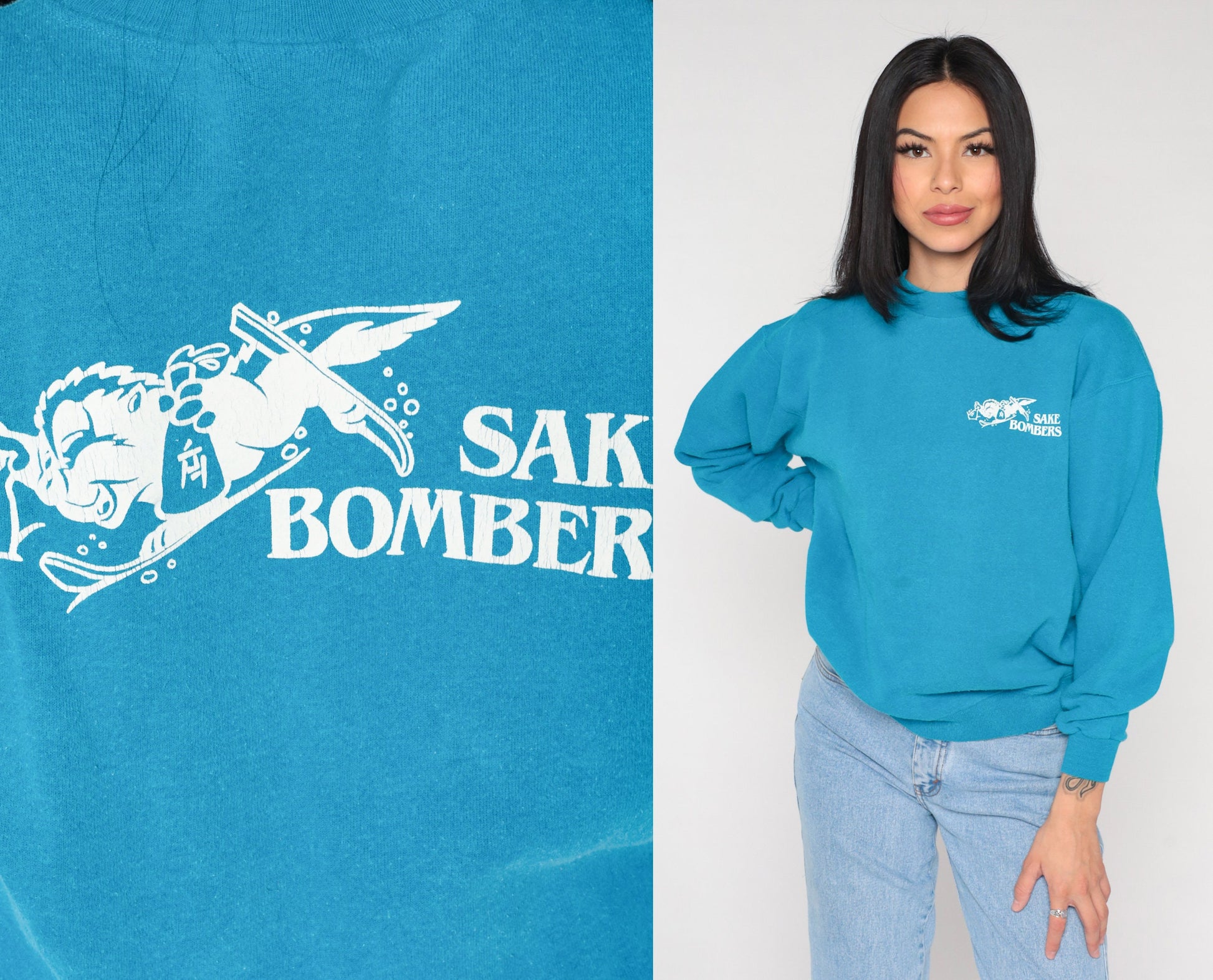 90s Sake Bombers Graphic Sweatshirt Blue Crewneck Medium