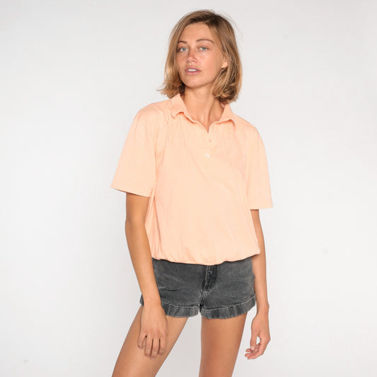 80s Peach Polo Shirt Collared Cotton Blend Short Sleeve Large L