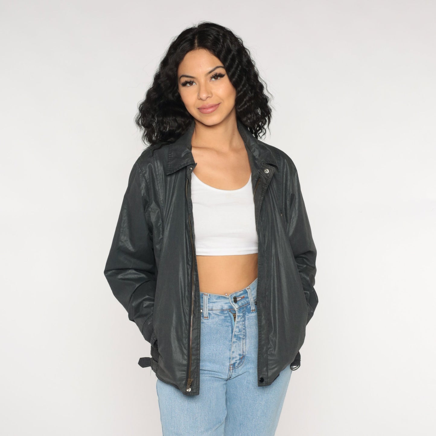 90s Ellesse Windbreaker Jacket Charcoal Grey Zip-Up Medium