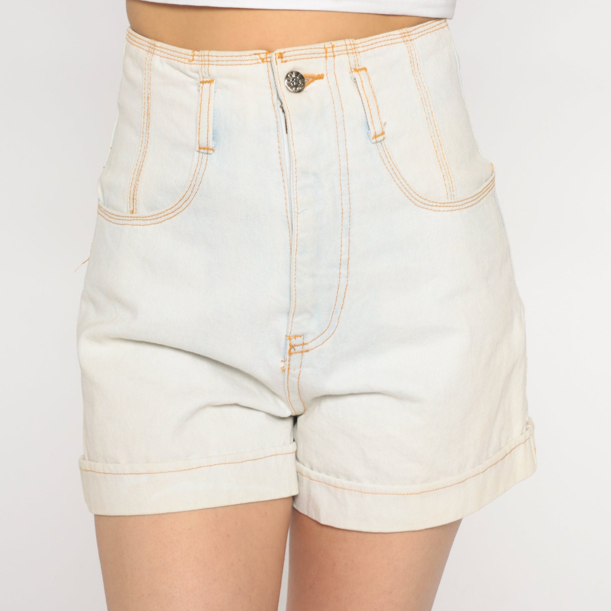 90s Off White Denim Shorts Ultra High Rise Southwestern Stitching Small