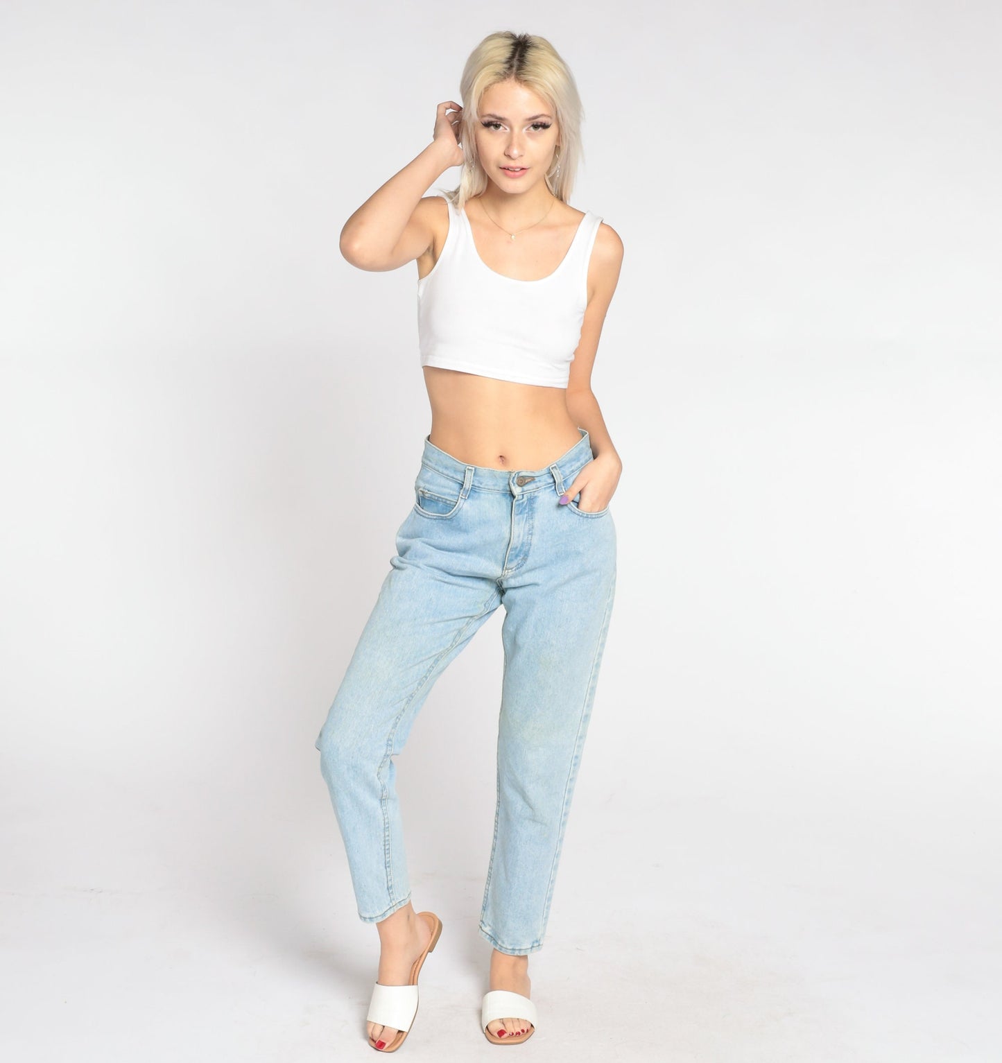 Lee Tapered Jeans 90s Light Wash Mid Rise Denim Blue Petite Medium