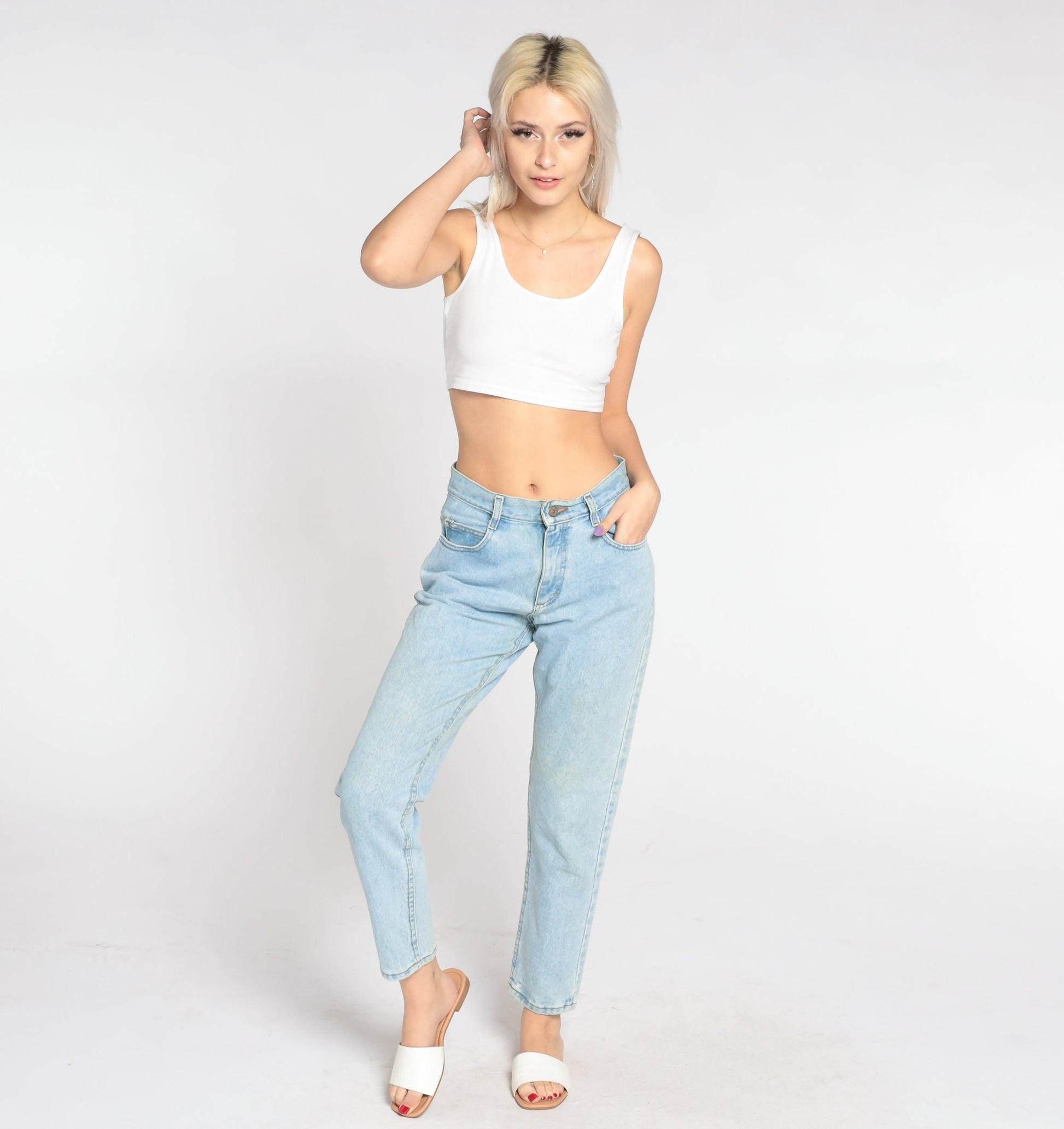 Lee Tapered Jeans 90s Light Wash Mid Rise Denim Blue Petite Medium