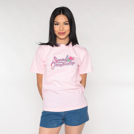 90s Special Grandmother Graphic T-Shirt Baby Pink Floral Small