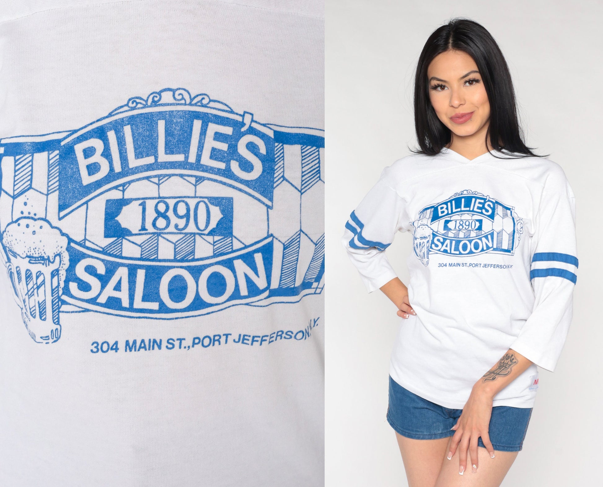 80s Billie's 1890 Saloon Port Jefferson NY Graphic T-Shirt White Small