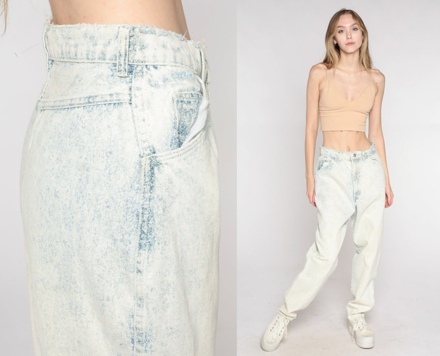 90s Acid Wash High-Waisted Jeans Light Blue Denim Relaxed Fit Small S