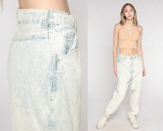 90s Acid Wash High-Waisted Jeans Light Blue Denim Relaxed Fit Small S