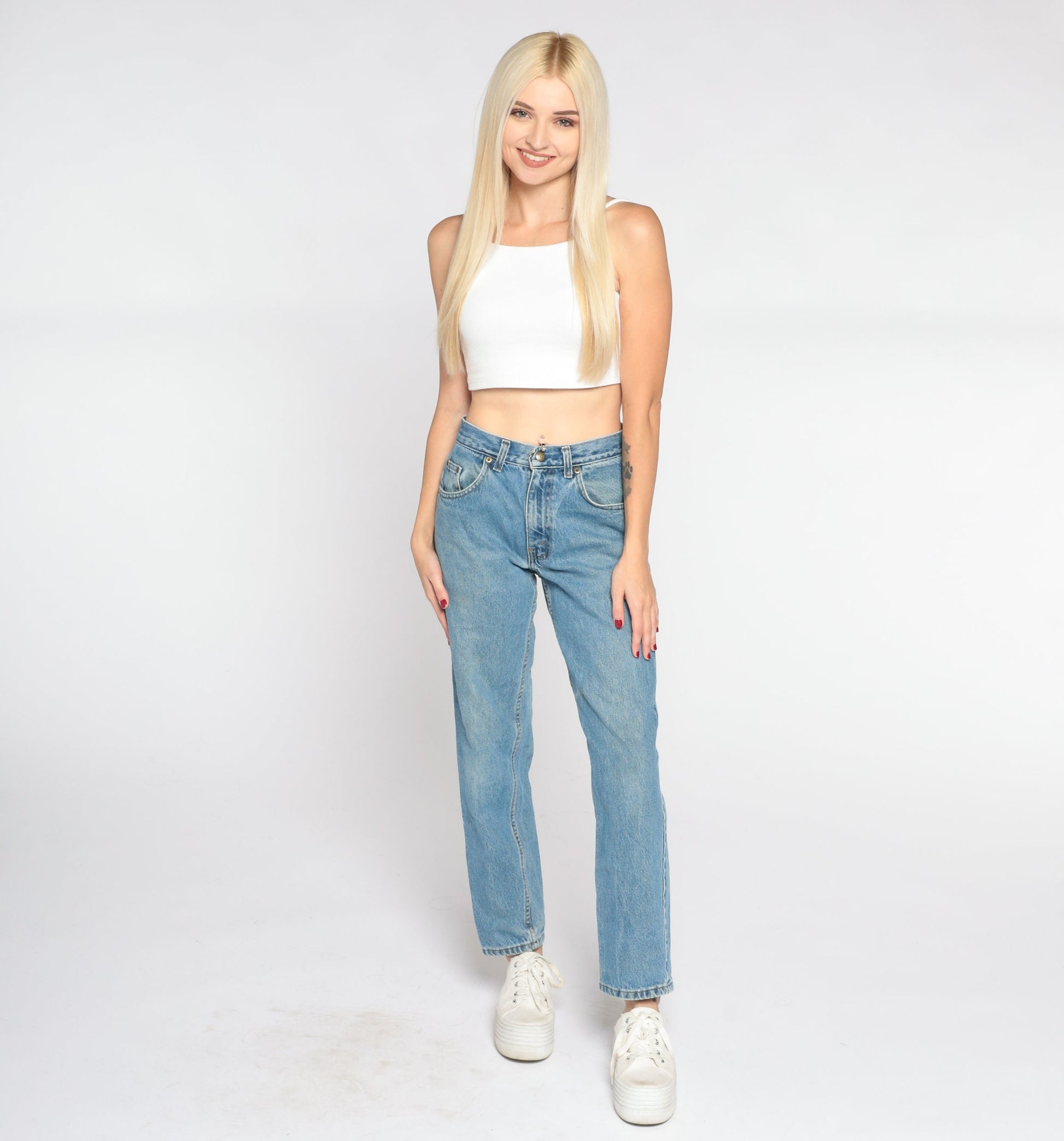 90s Class Club Mid Rise Straight Leg Jeans Blue Denim Small S