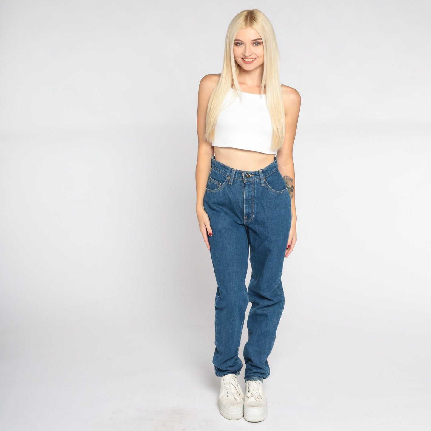 90s Express High-Waist Straight Leg Jeans Dark Blue Denim Small