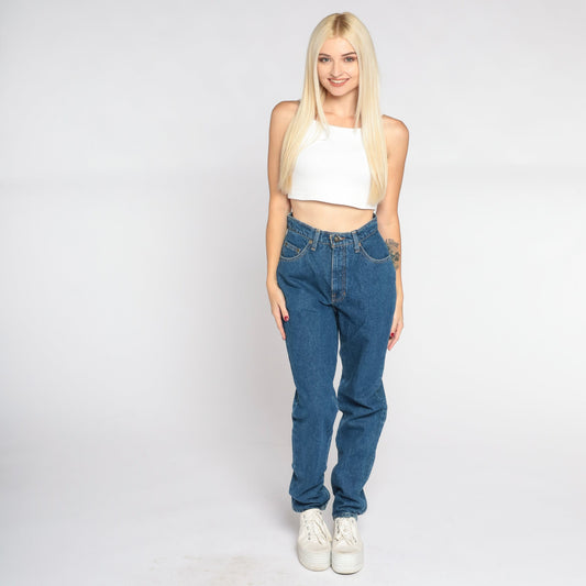 90s Express High-Waist Straight Leg Jeans Dark Blue Denim Small