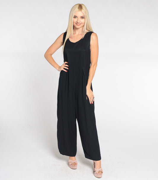 90s Black Jumpsuit Sleeveless Scoop Neck Wide Leg Pantsuit Medium