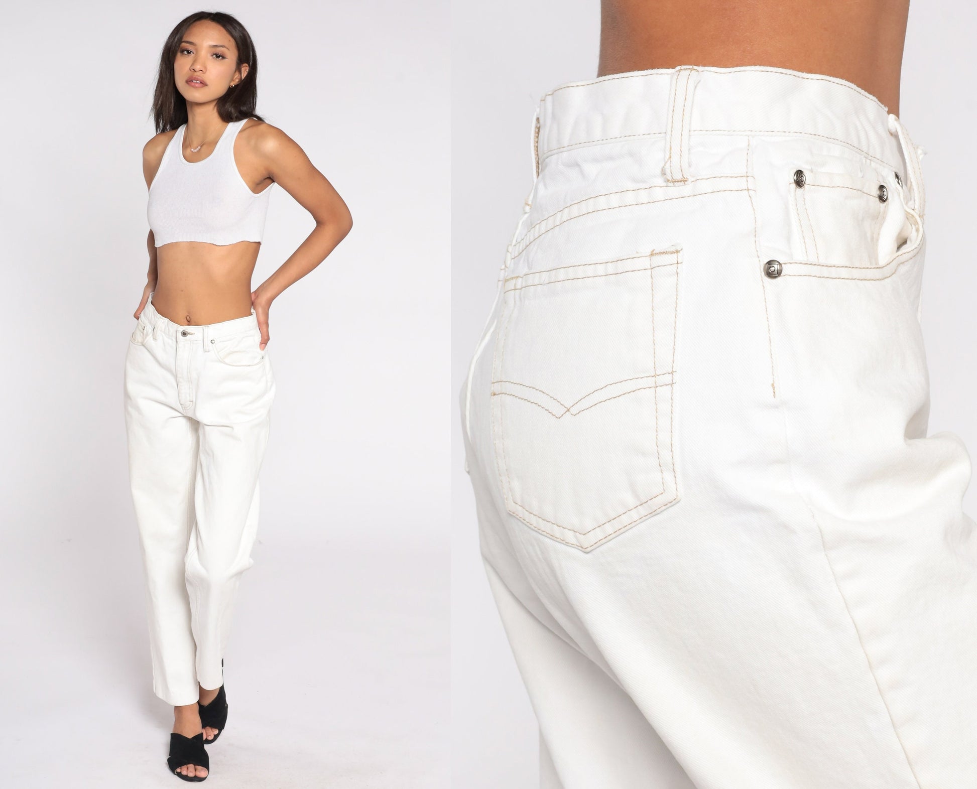00s Anchor Blue White High Rise Straight Leg Jeans Cotton Denim Medium