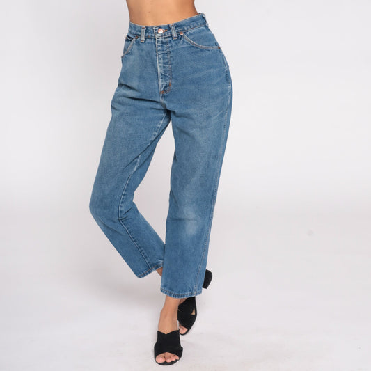 90s Lands End High-Waist Straight Leg Jeans Faded Blue Denim Small S
