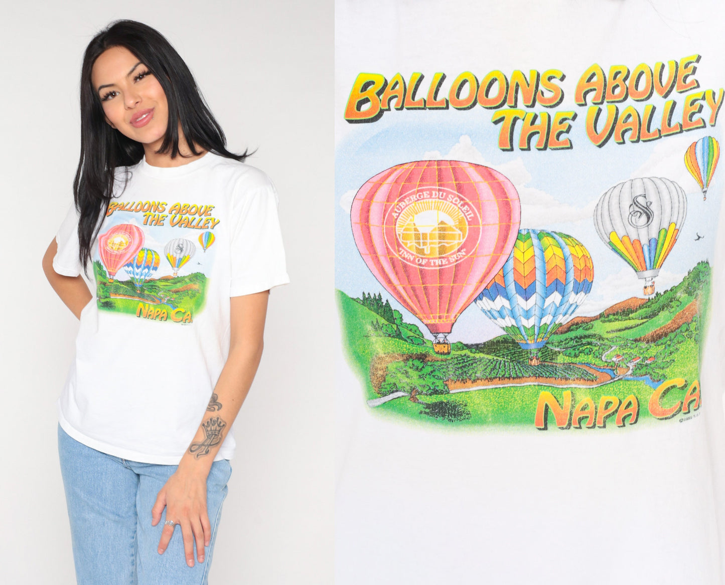 90s Balloons Above the Valley Hot Air Balloon Graphic Tee White Small