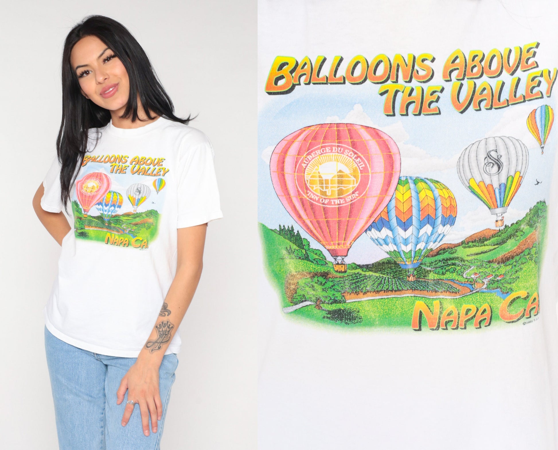 90s Balloons Above the Valley Hot Air Balloon Graphic Tee White Small