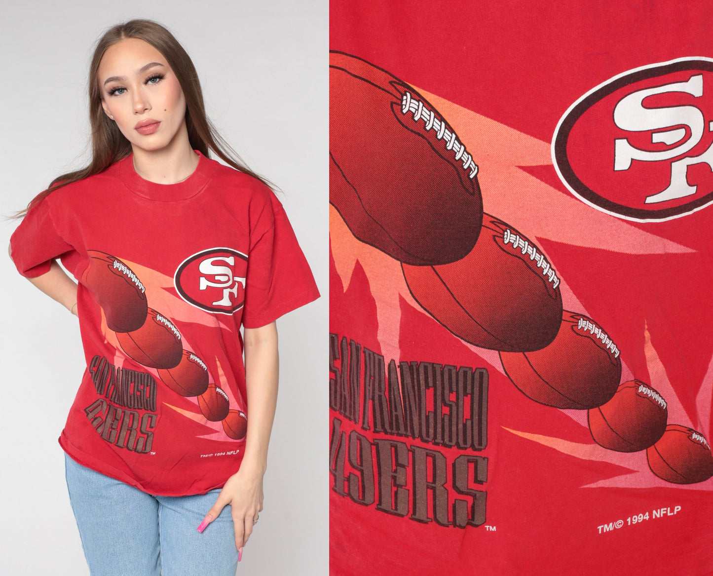 1994 San Francisco 49ers NFL Football T-Shirt Red Cotton Single Stitch Medium