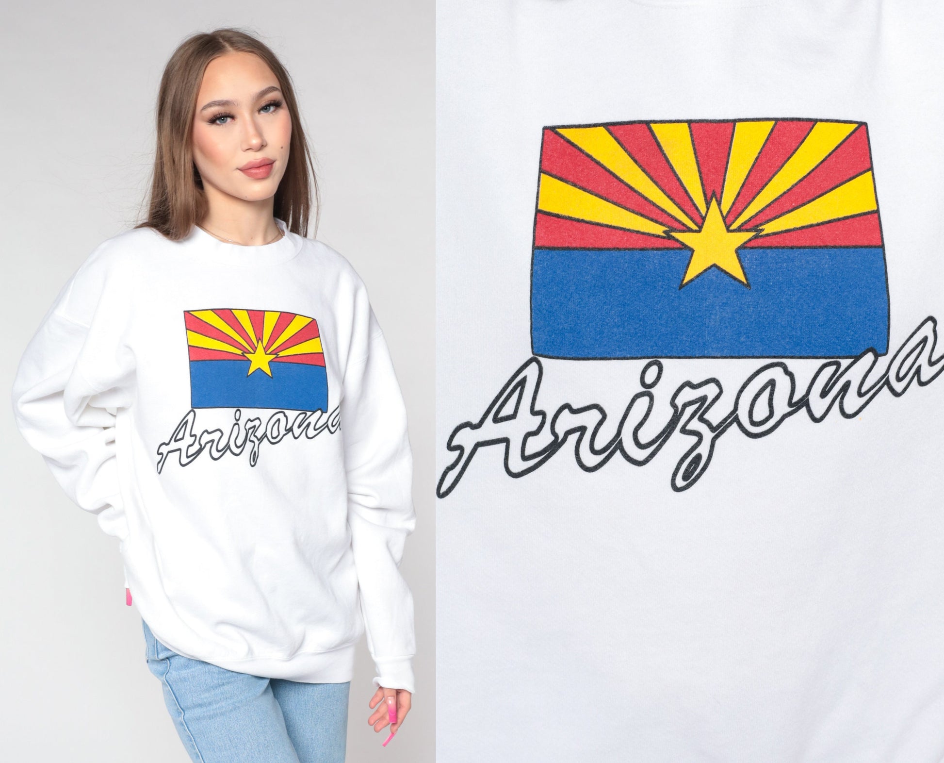 90s Arizona Flag Spellout Sweatshirt White Graphic Crewneck Extra Large XXL