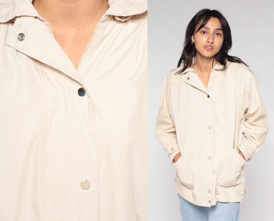 90s London Fog Cream Hooded Windbreaker Jacket Small S