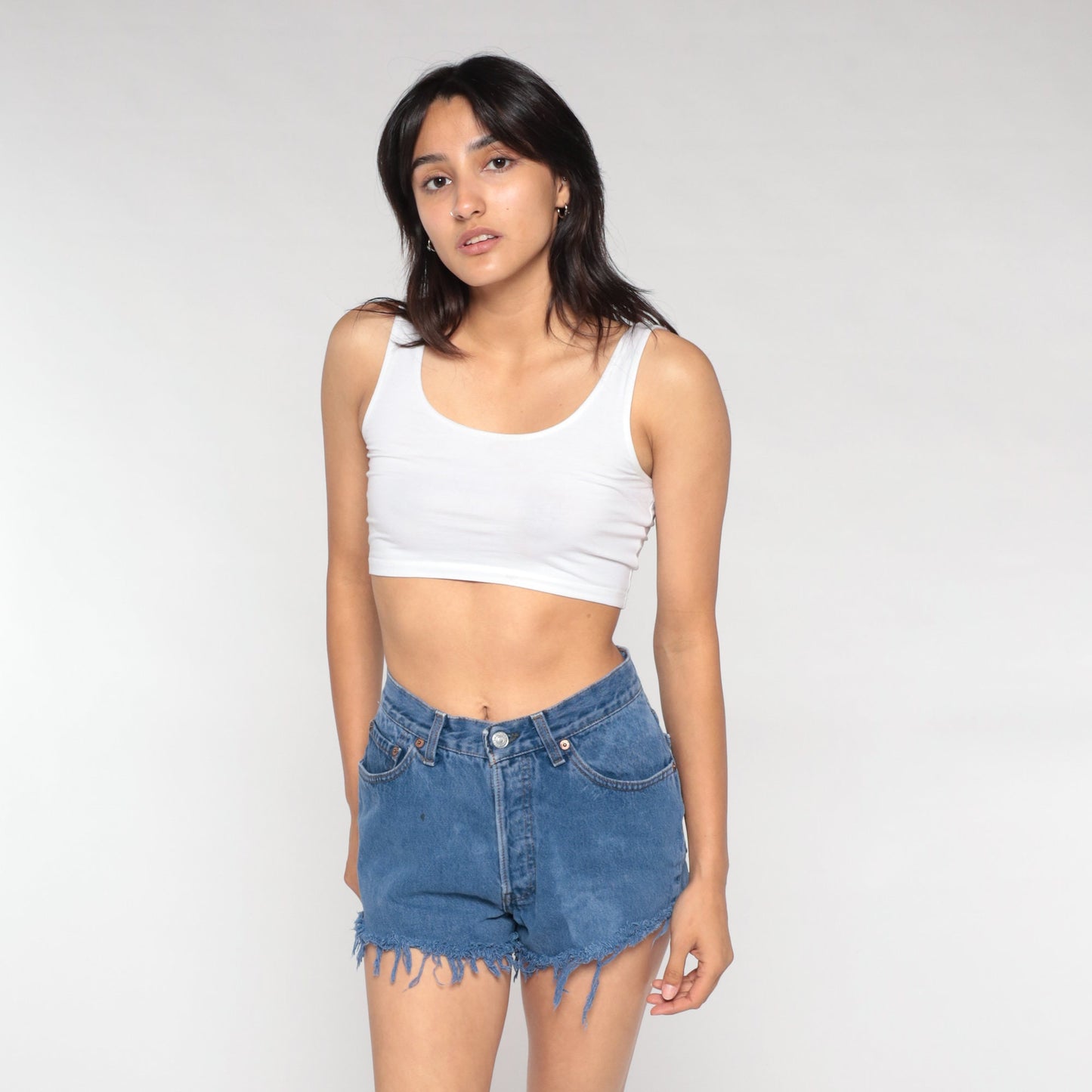 Levi's Y2K Overdyed Denim Cutoff Shorts High Rise Blue Frayed Small S