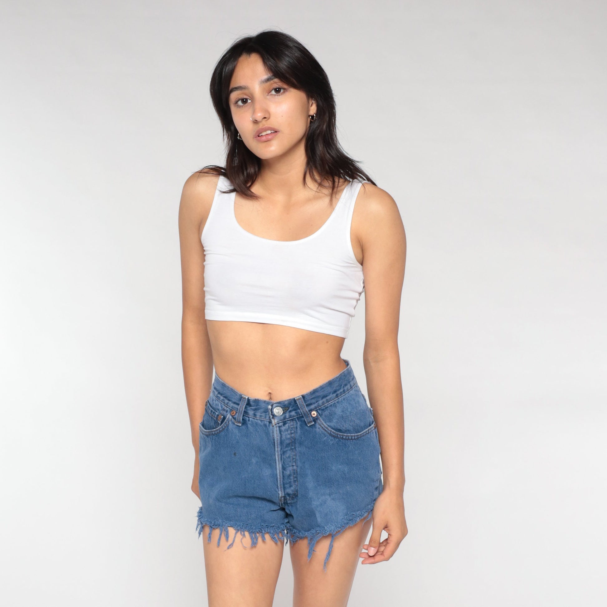 Levi's Y2K Overdyed Denim Cutoff Shorts High Rise Blue Frayed Small S