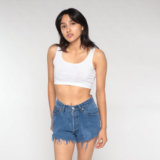 Levi's Y2K Overdyed Denim Cutoff Shorts High Rise Blue Frayed Small S