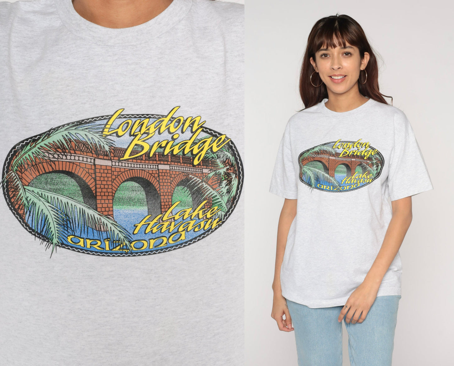 90s Lake Havasu London Bridge Arizona Graphic Tee Heather Grey Medium