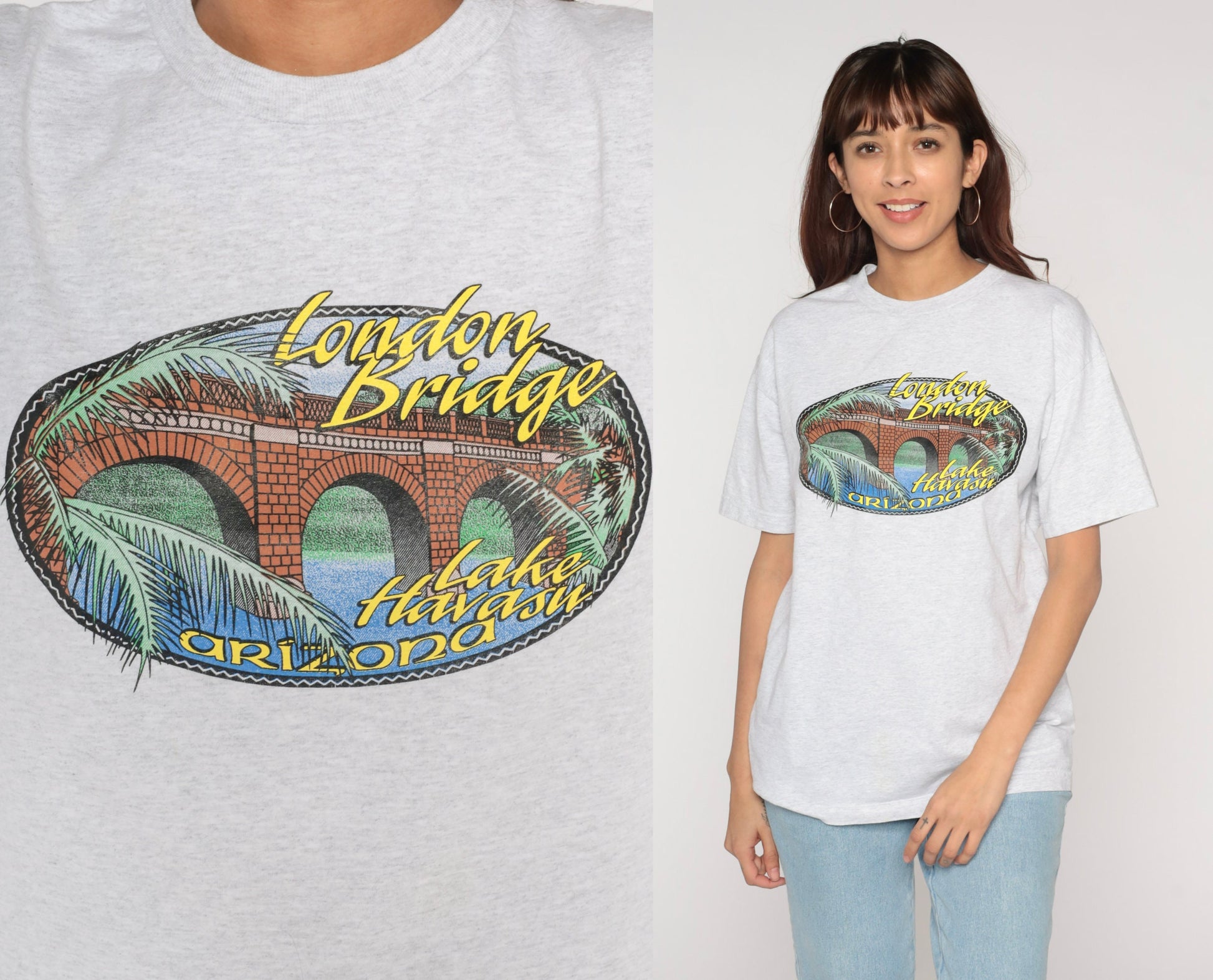 90s Lake Havasu London Bridge Arizona Graphic Tee Heather Grey Medium