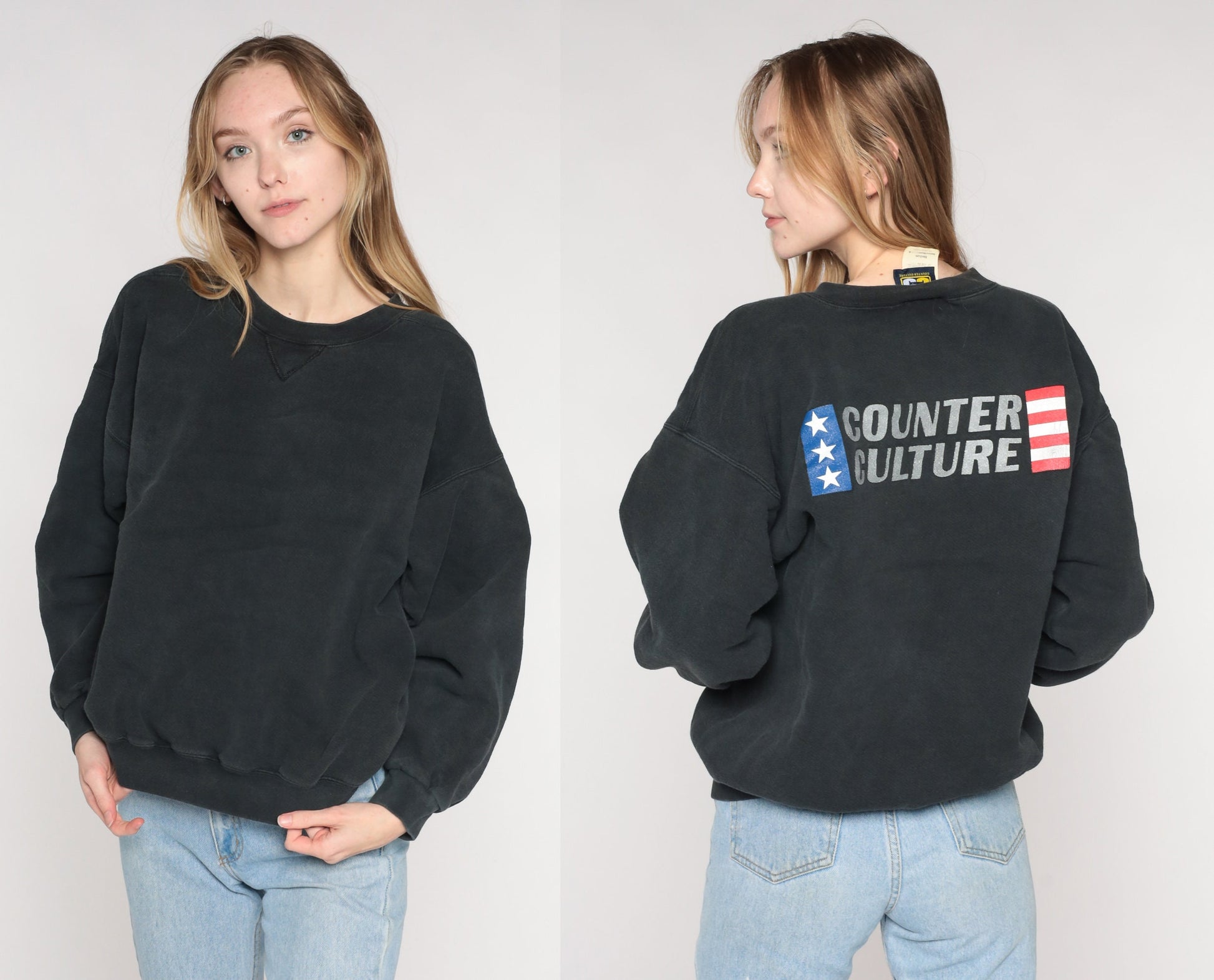 Y2K Counter Culture Black Graphic Sweatshirt Crewneck Medium M