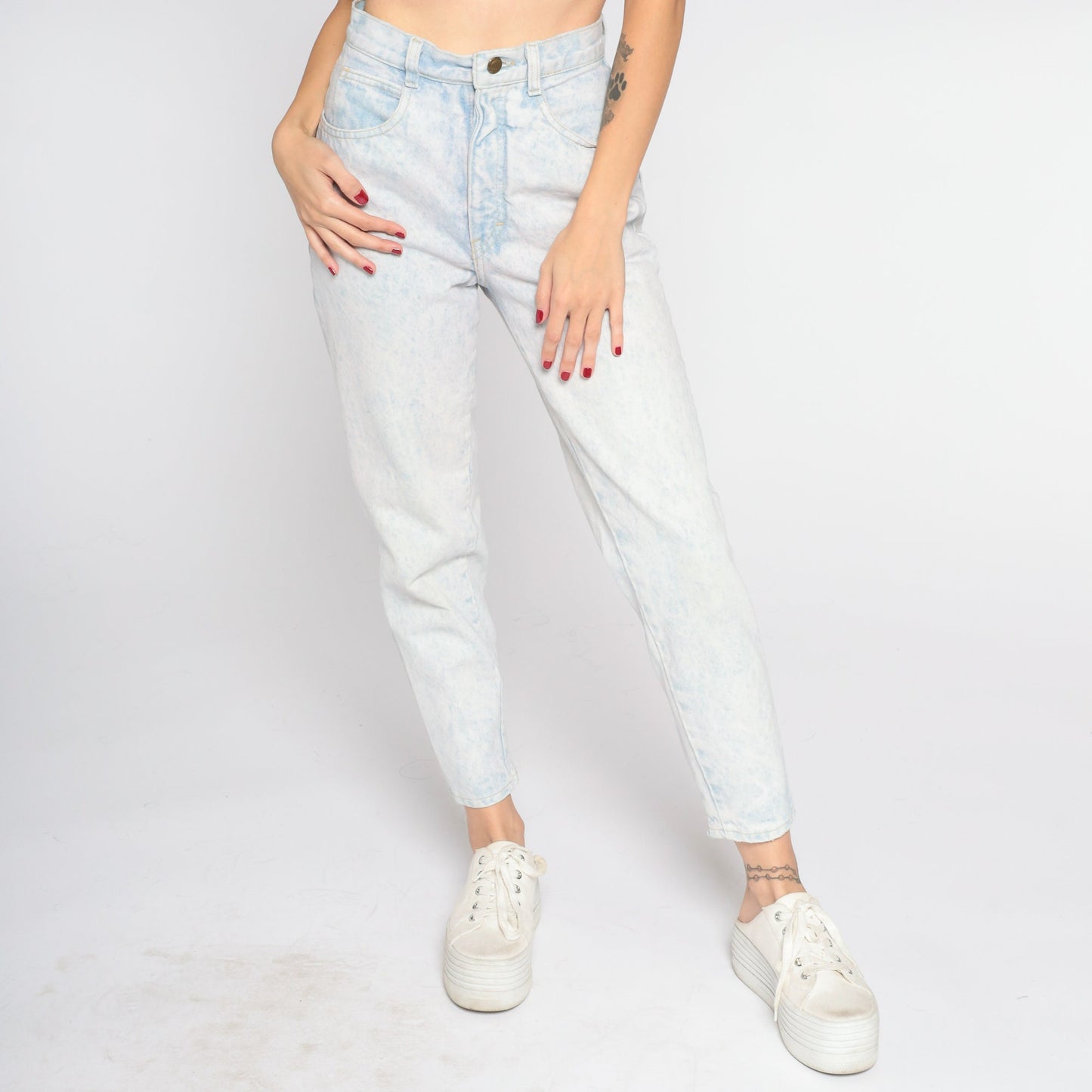 90s Gitano Acid Wash High Waisted Jeans Light Blue Tapered Ankle Snap XS