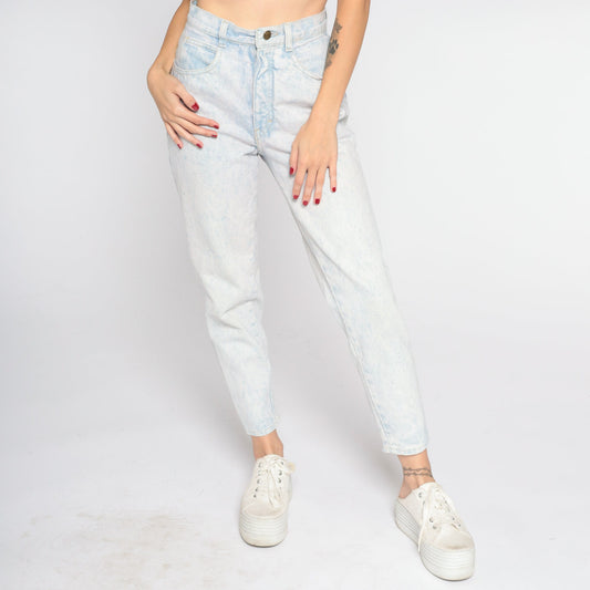 90s Gitano Acid Wash High Waisted Jeans Light Blue Tapered Ankle Snap XS
