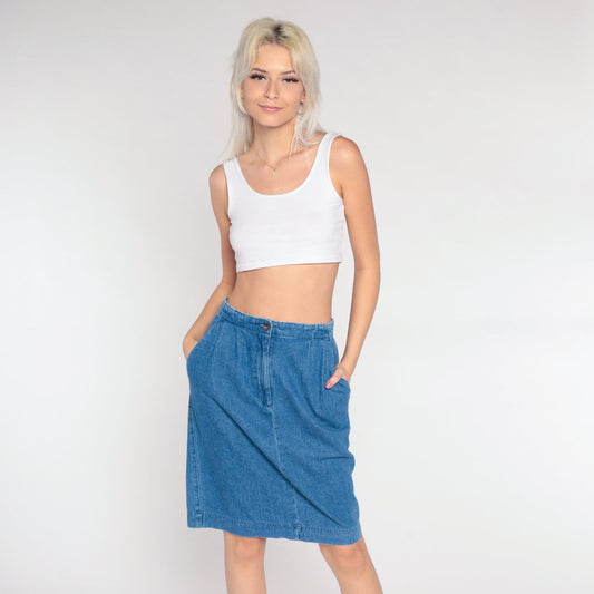 90s High-Waisted Denim Mini Skirt Blue Pencil Cut Small 6