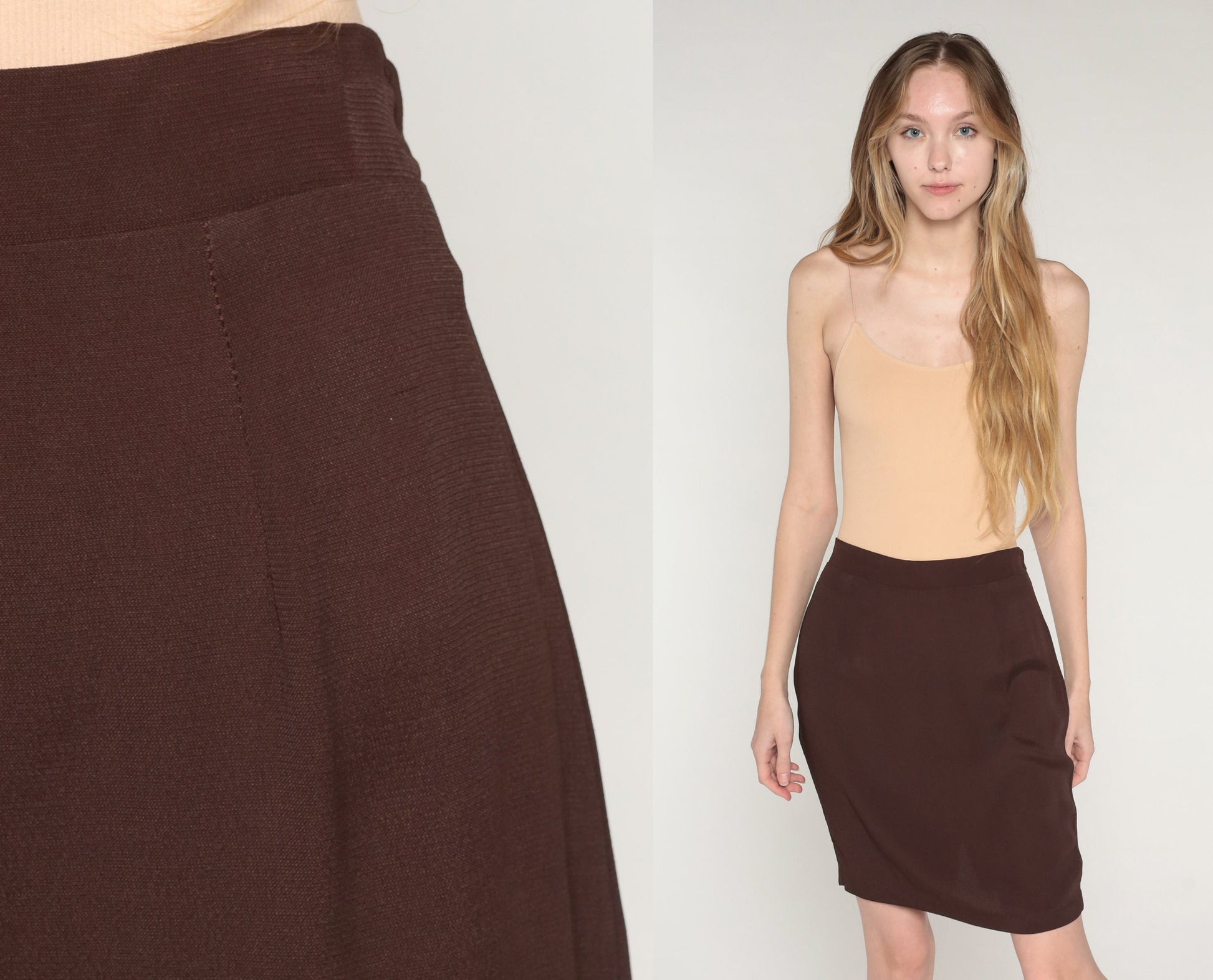 90s Brown Pencil Mini Skirt High Waist Fitted Zipper Medium M