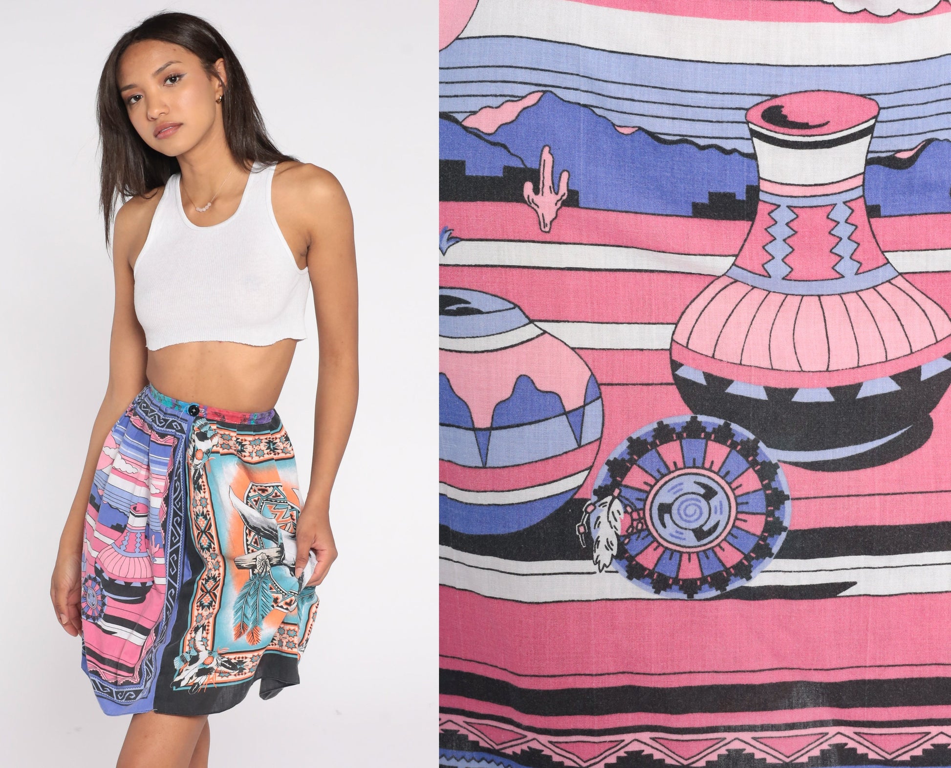 90s Southwestern Mini Skirt Cow Skull Bandana High Waisted XXS