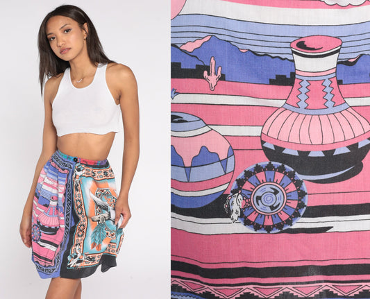 90s Southwestern Mini Skirt Cow Skull Bandana High Waisted XXS