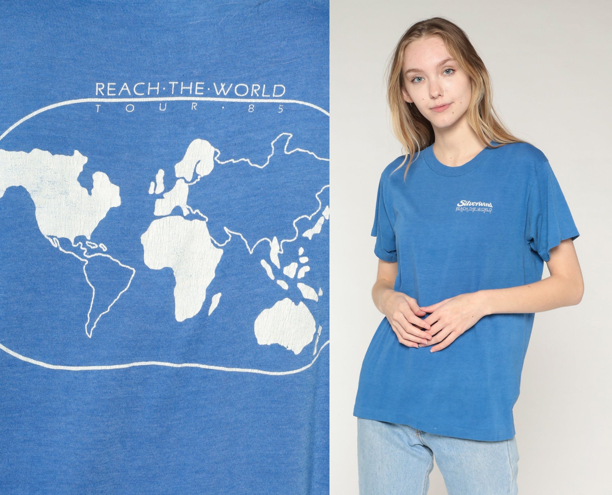 80s Silverwind Reach The World Tour Band Tee Blue Graphic Single Stitch Medium