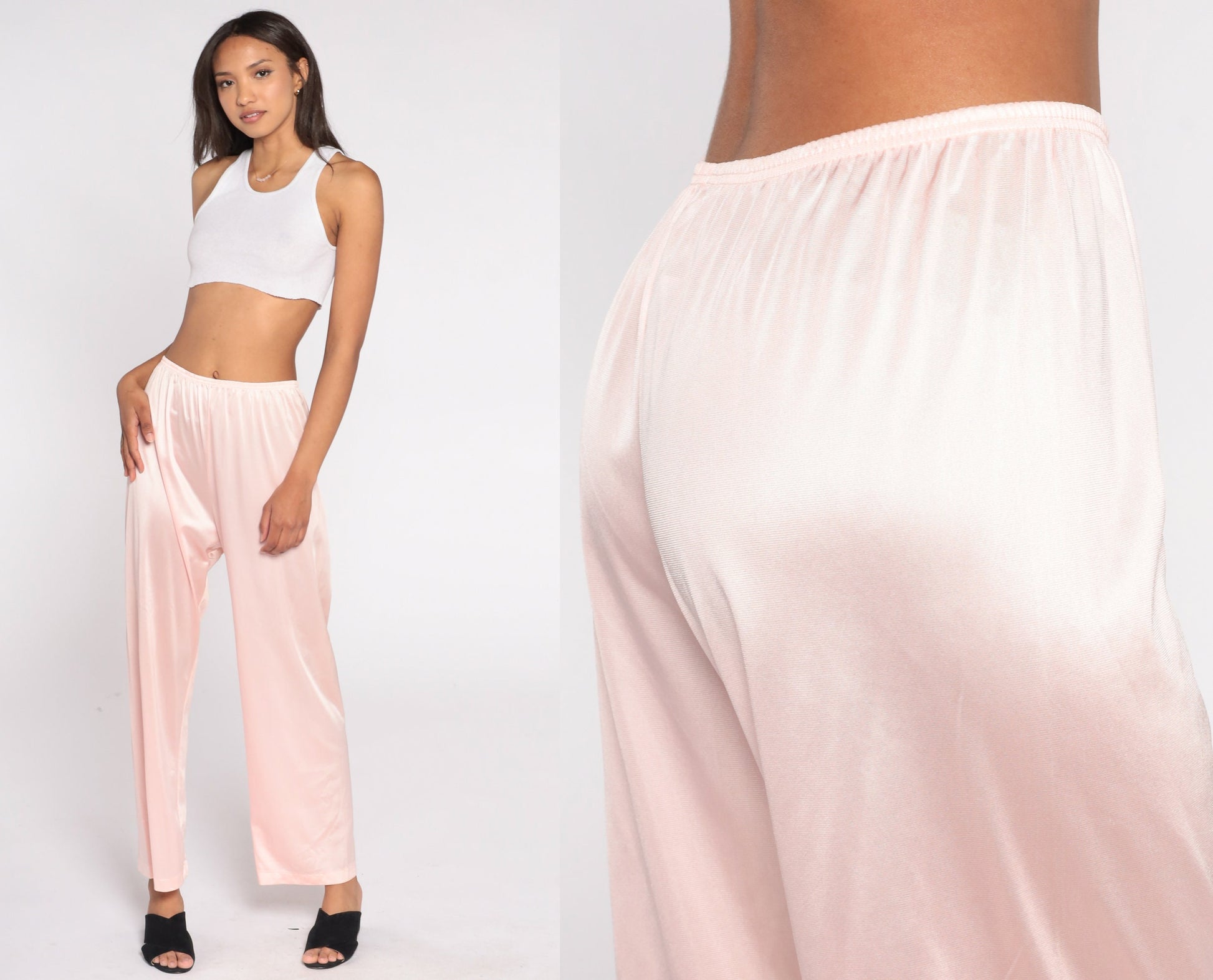 70s Vanity Fair Nylon Pajama Pants Baby Pink High Waisted Medium