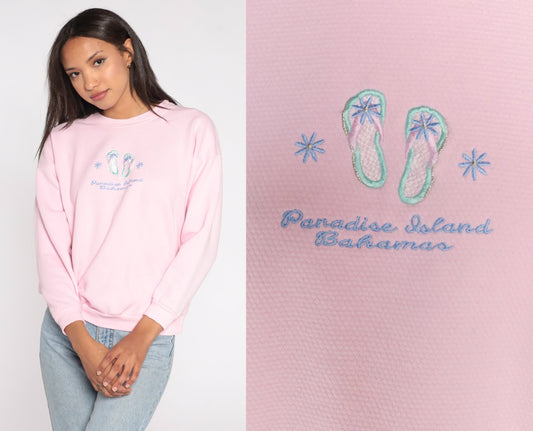 90s Paradise Island Bahamas Pink Graphic Sweatshirt Crewneck Medium