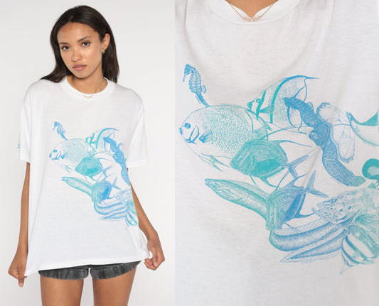 80s American Diving Headquarters Key Largo Tropical Fish Graphic Tee Small