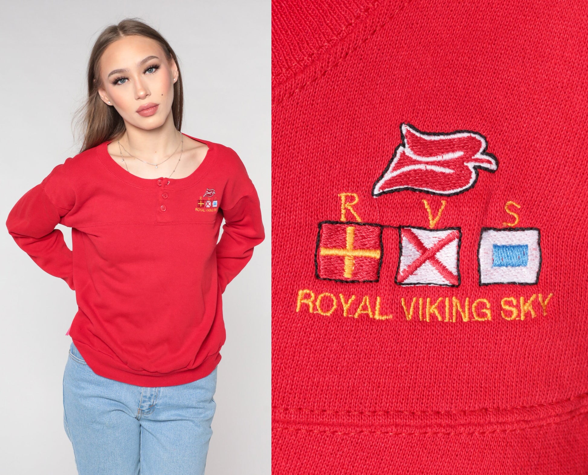 90s Royal Viking Sky Cruise Ship Graphic Sweatshirt Red Medium