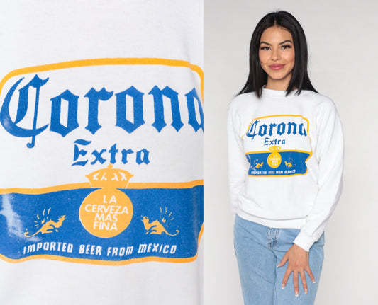 90s Corona Extra Beer Graphic Sweatshirt White Raglan Small