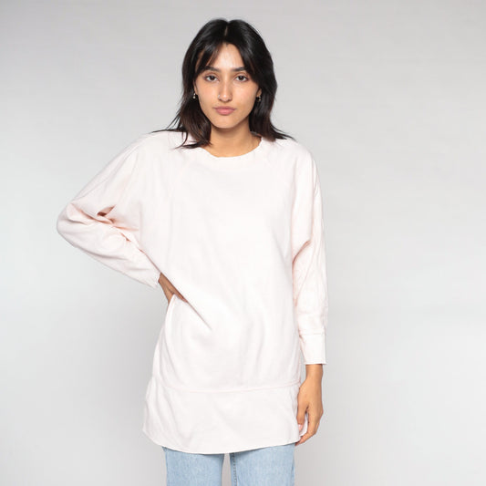 90s Light Pink Raglan Tunic Top Long Sleeve Shirt Large L