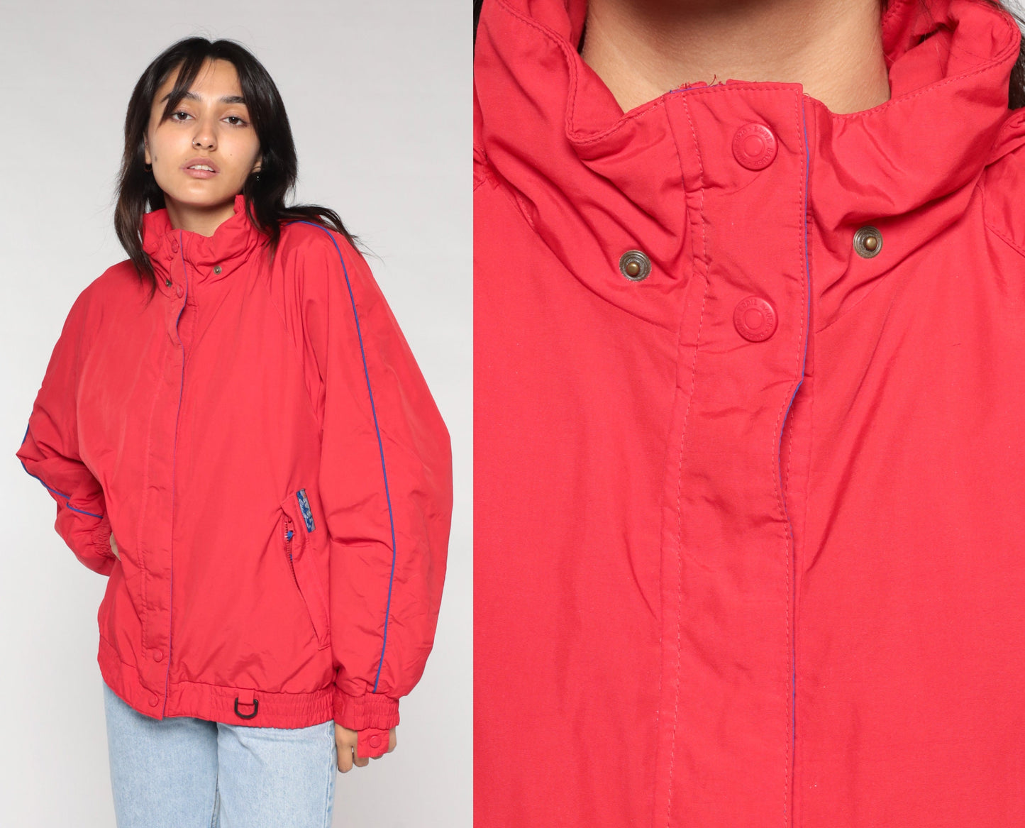 90s Eddie Bauer Red Hooded Windbreaker Jacket Nylon Large L