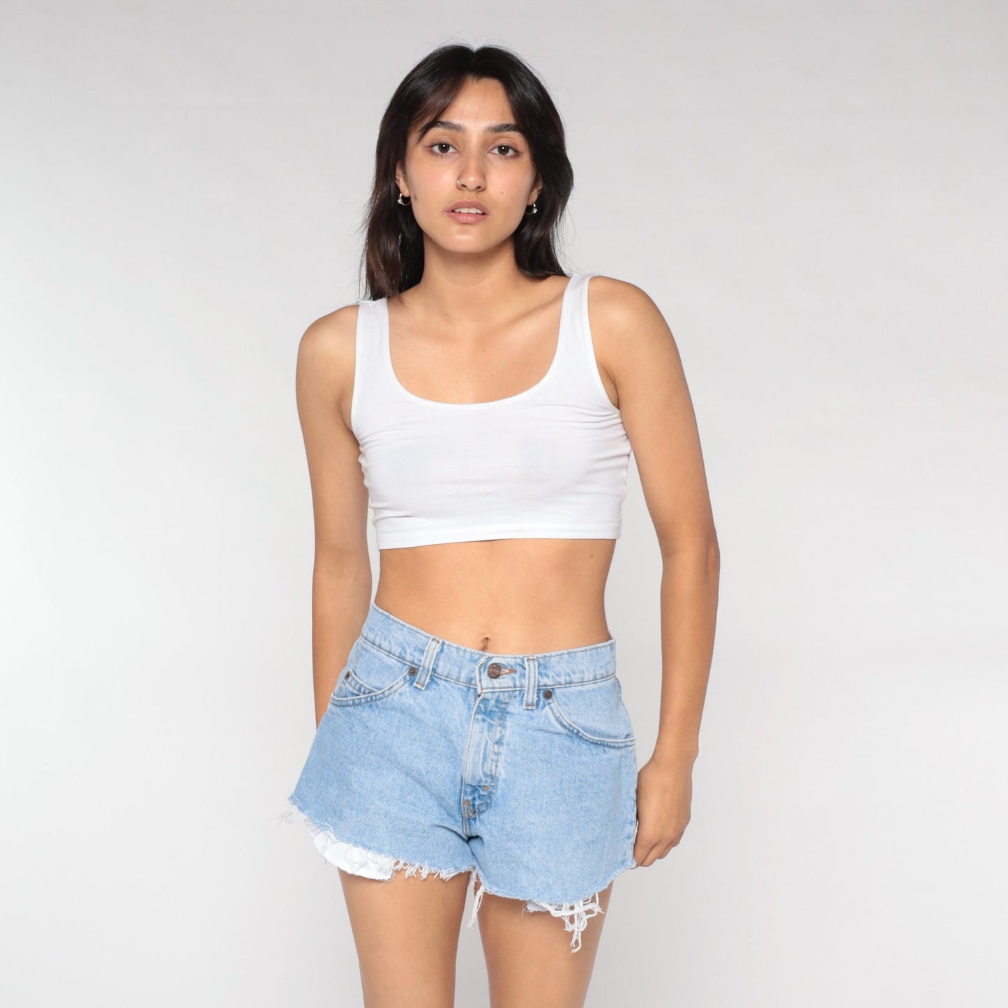 90s Levi's 560 Cutoff Denim Shorts Blue Frayed Mid Rise Small