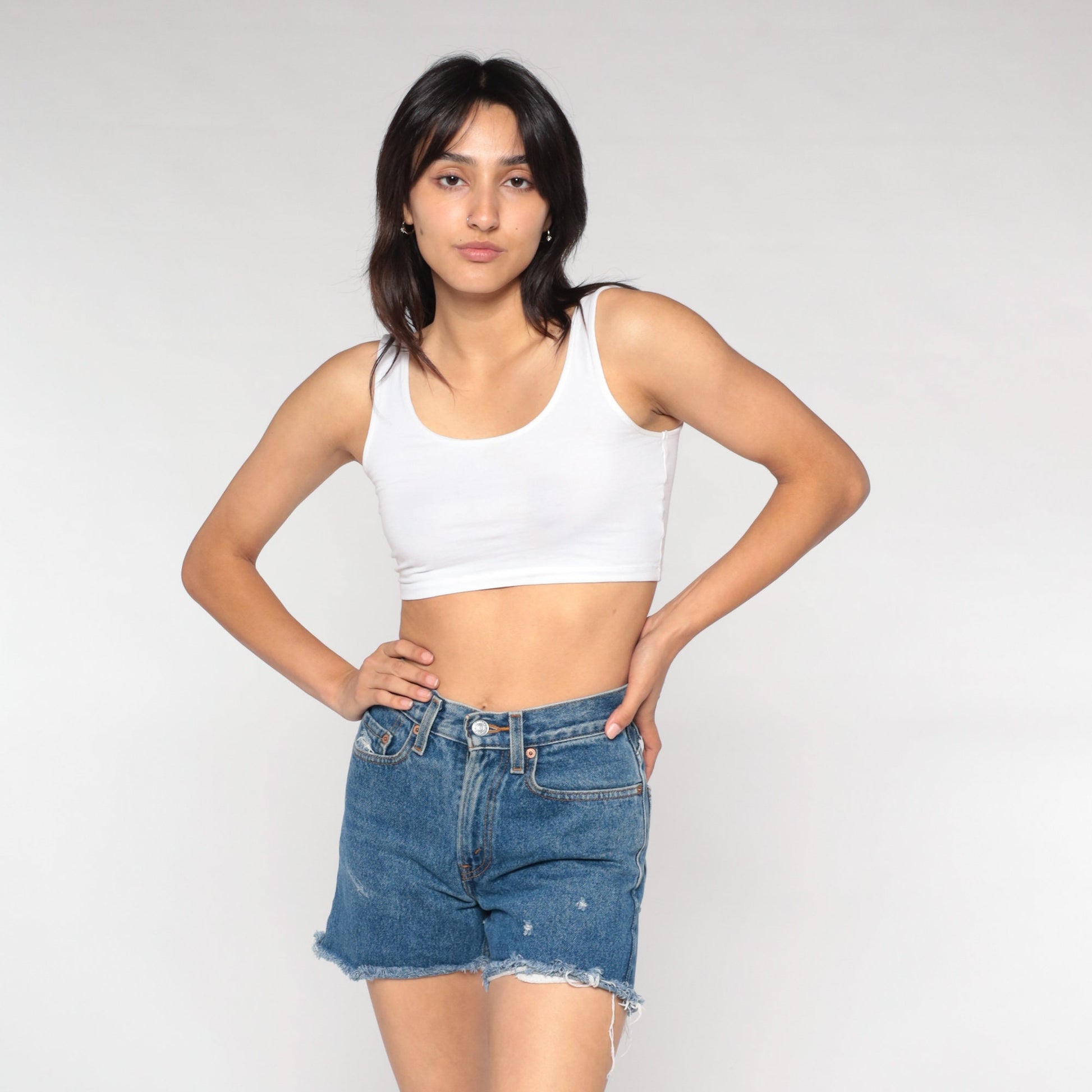 Levi's 569 Y2K Denim Cut-Off Shorts Blue Frayed Mid Rise Extra Small