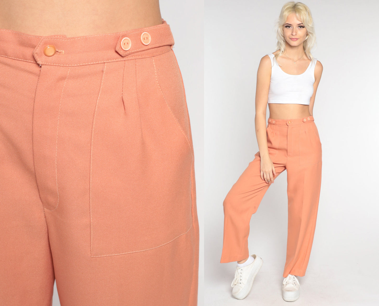 70s Peach High-Rise Straight Leg Trousers Small