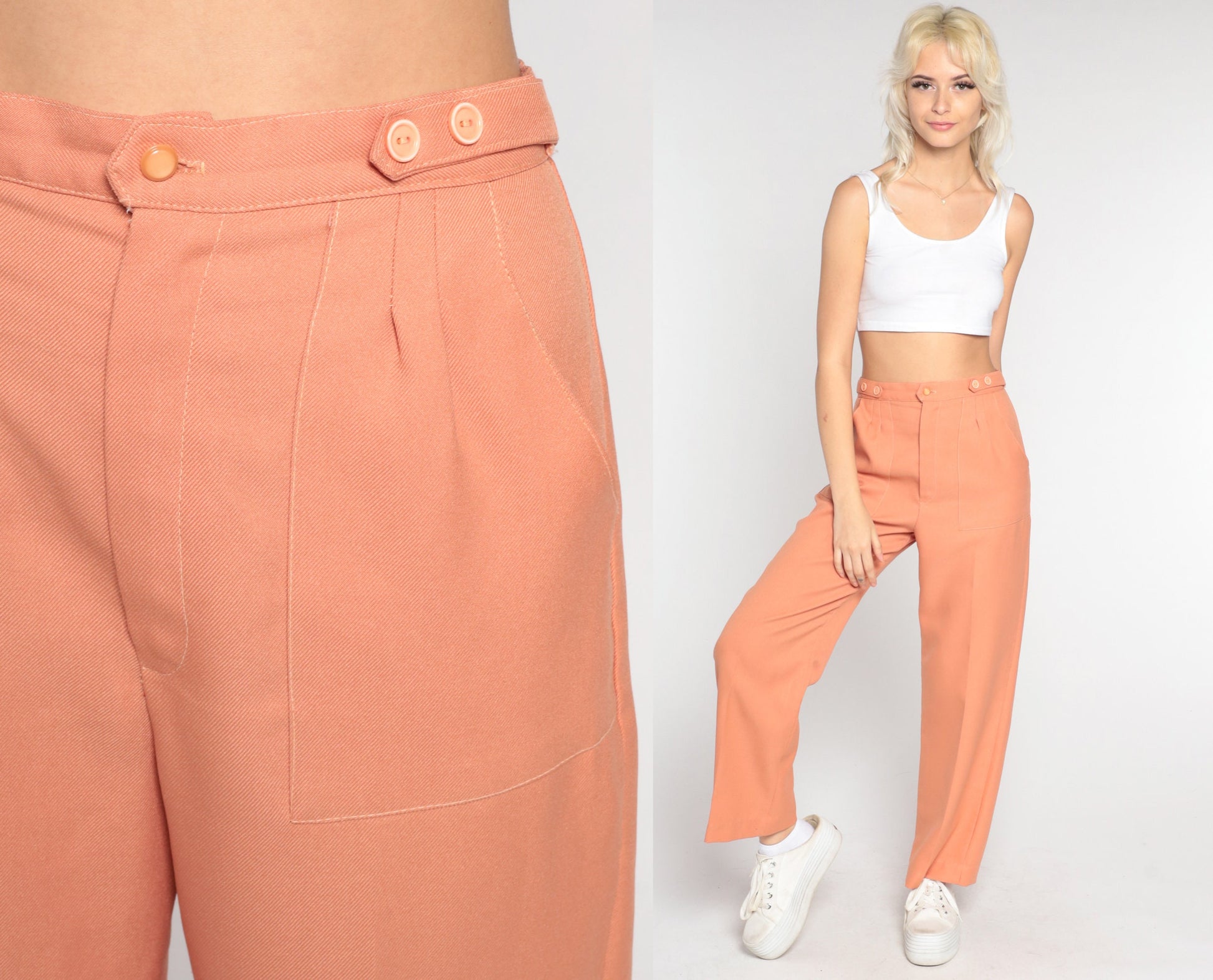 70s Peach High-Rise Straight Leg Trousers Small