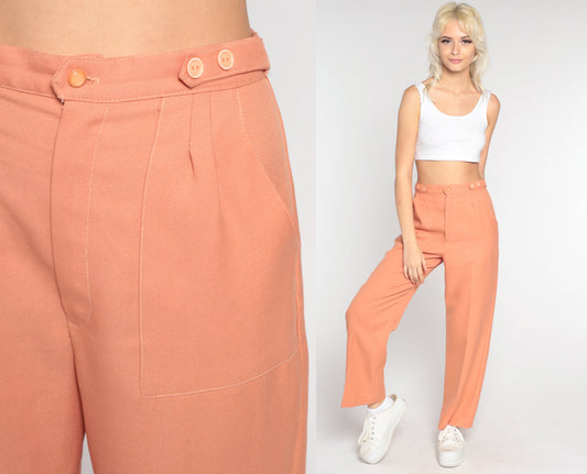 70s Peach High-Rise Straight Leg Trousers Small