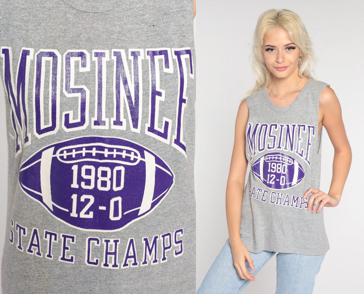 80s Mosinee Wisconsin State Champs 1980 Football Tank Top Grey Small