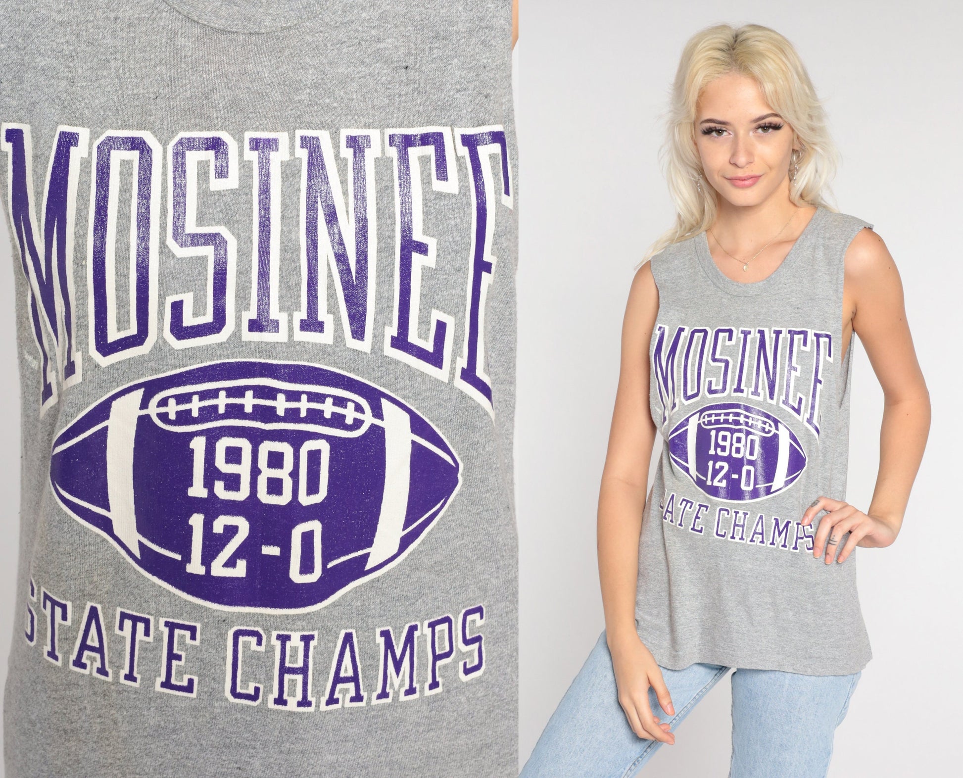 80s Mosinee Wisconsin State Champs 1980 Football Tank Top Grey Small