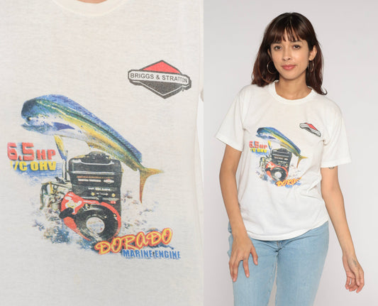 90s Briggs & Stratton Dorado Engine Graphic T-Shirt White Single Stitch Small