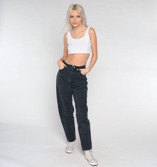 00s Anchor Blue Black High Rise Straight Leg Jeans Tapered Small 27